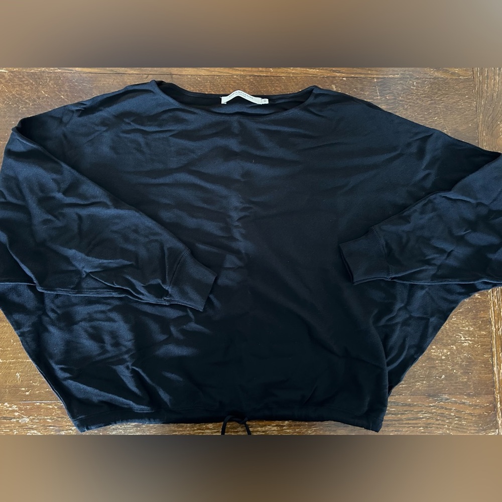 Black long sleeve sweater with tie at the waist